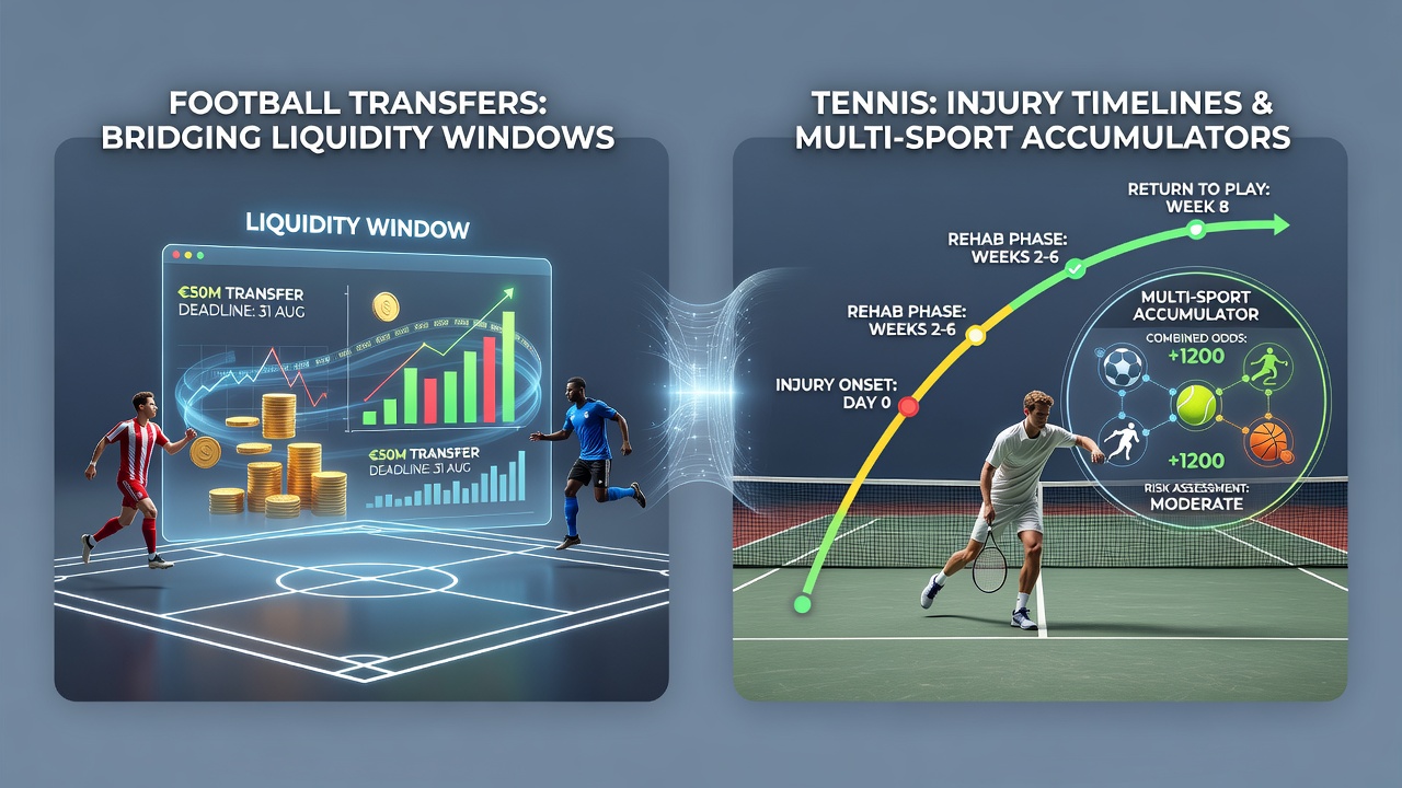 Tennis injury recovery timeline graph integrated with football transfer deadline calendar