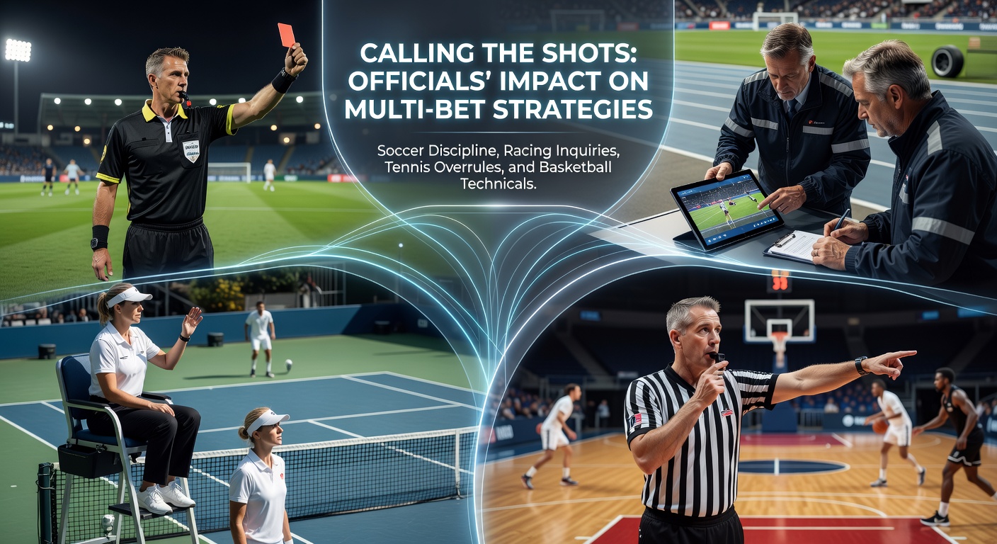 Soccer referee issuing a yellow card during a tense match, overlaid with graphics of betting slips and accumulator odds shifting dramatically