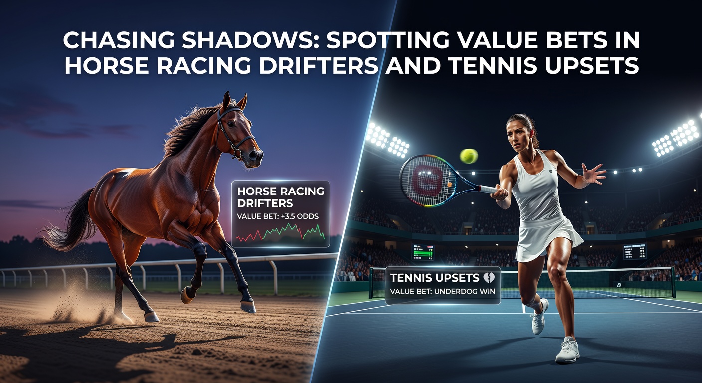 A tense horse racing scene at the track, with horses charging down the straight and odds boards flickering in the background, capturing the moment a drifter's price lengthens unexpectedly