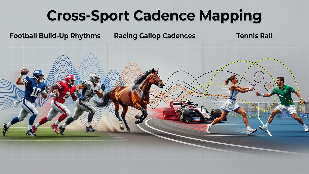 Diagram showing layered accumulator construction using cross-sport timing data from football, racing, tennis, and basketball