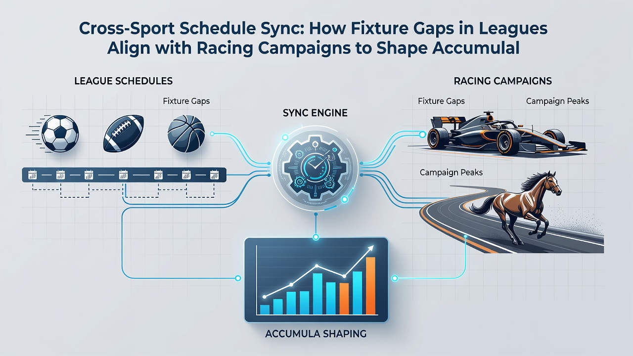 Detailed view of aligned fixture gaps between soccer leagues and horse racing festivals used for accumulator timing