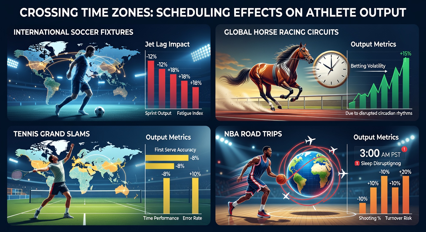 Athletes crossing multiple time zones during international travel for soccer, horse racing, tennis, and basketball events