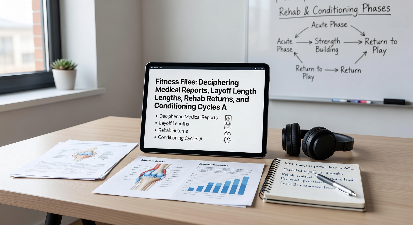 Close-up of a racehorse in rehab paddock next to a basketball player on a treadmill and tennis player stretching, illustrating layoff recovery phases and conditioning monitoring tools