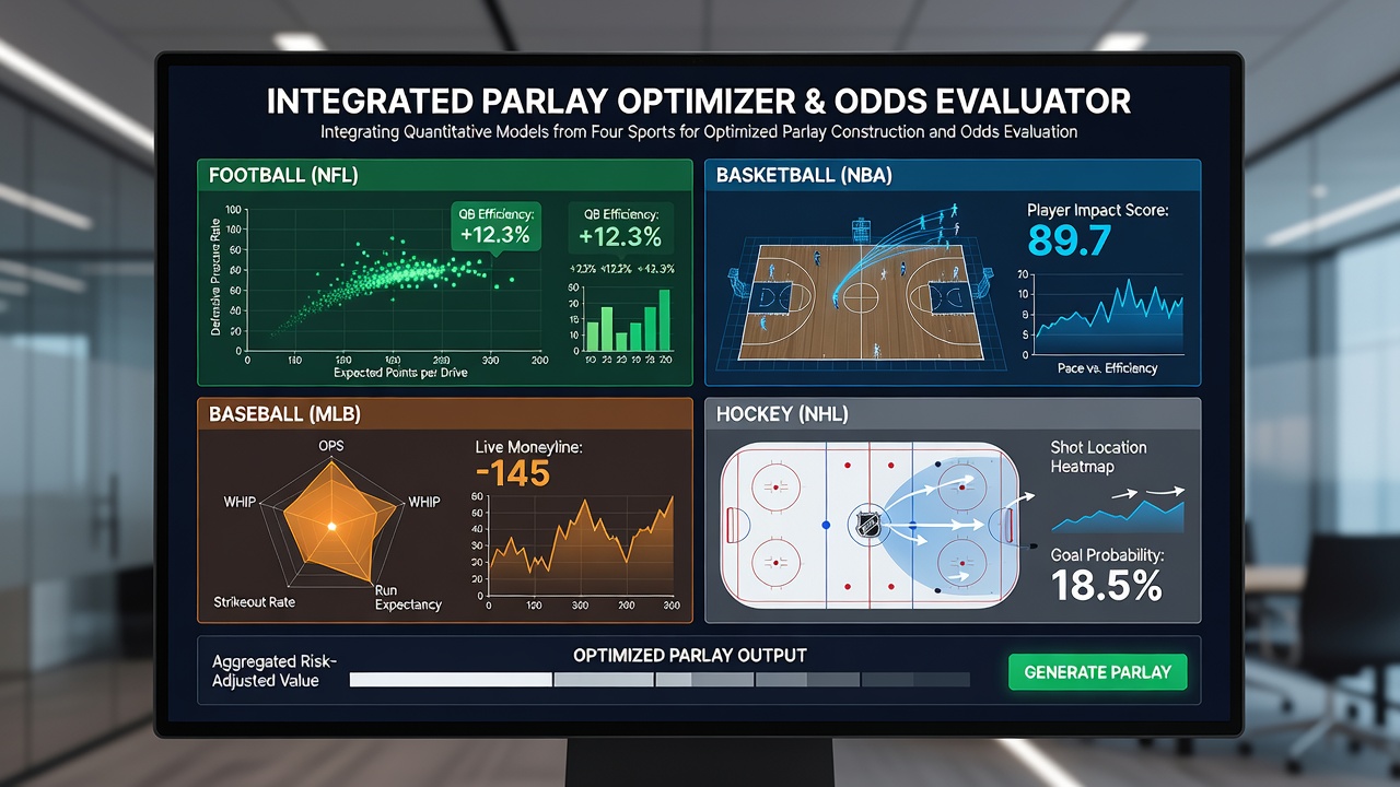 Quantitative models visualized through charts comparing odds evaluation across four sports