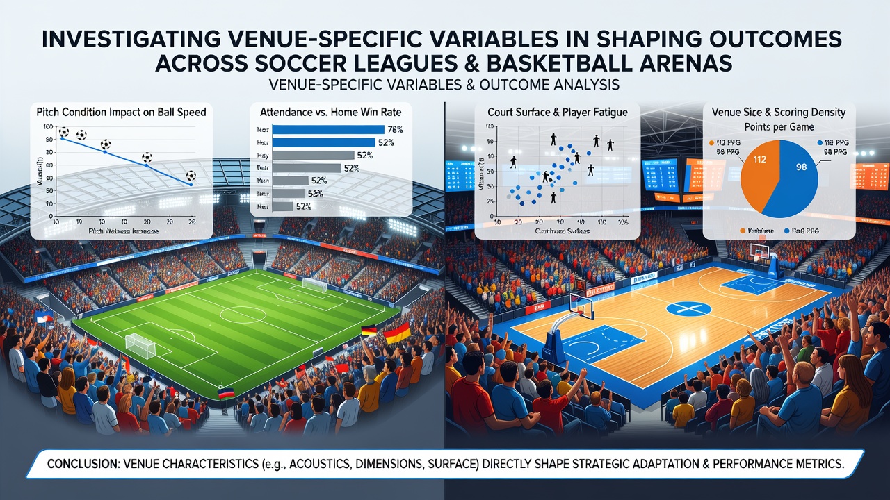 Comparative analysis chart showing venue variables across soccer, basketball, tennis, and horse racing with data overlays
