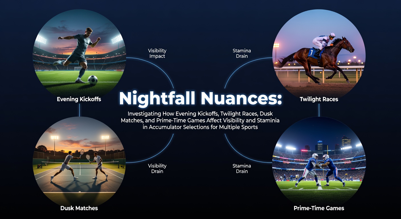 Evening sports events under stadium lights showing soccer pitch, racecourse, and tennis court at dusk