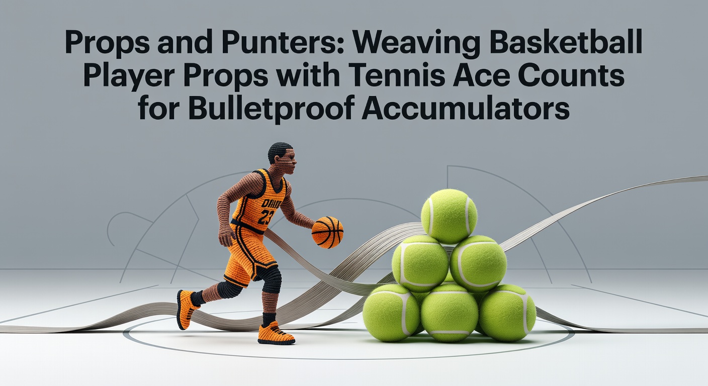 Dynamic graphic blending a basketball player mid-dunk with a tennis ace serve bursting across the court, symbolizing combined betting props
