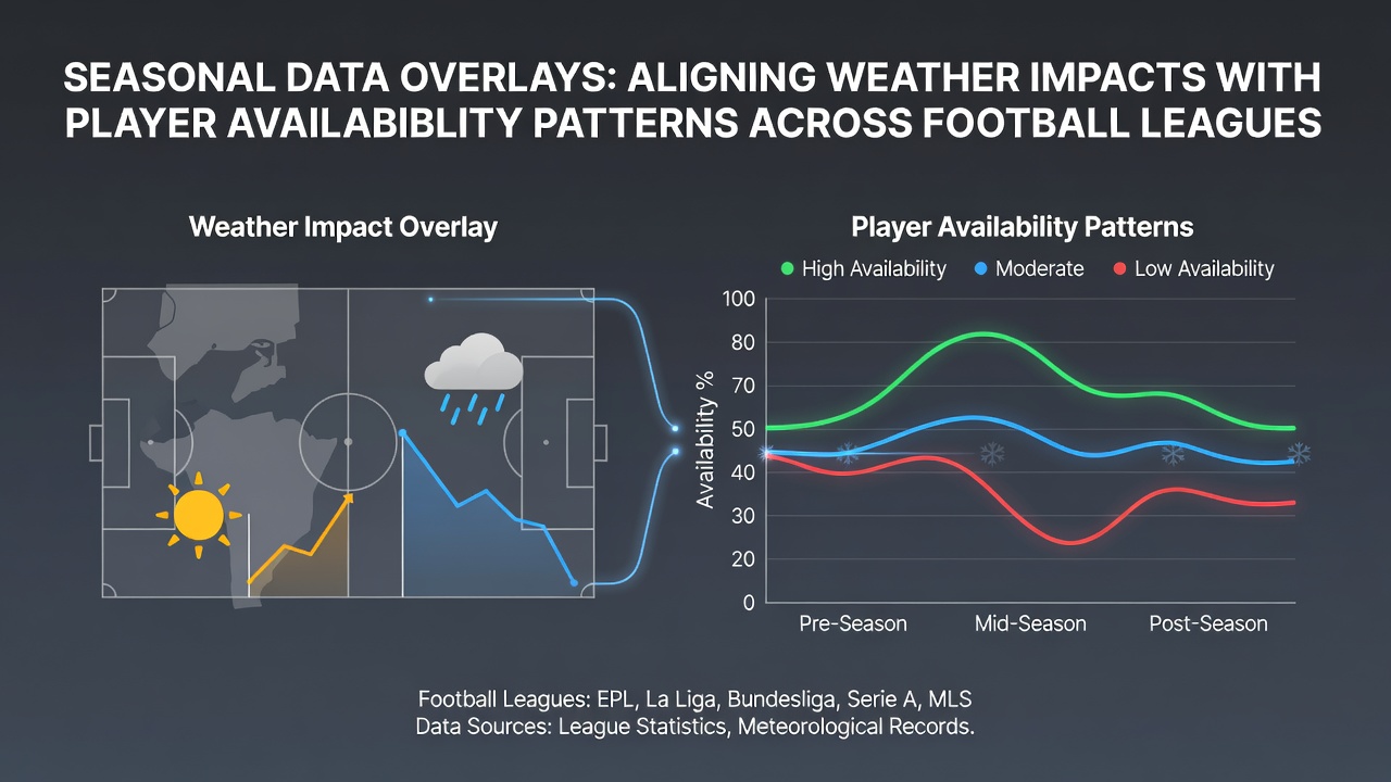 Overlay charts comparing player availability rates with seasonal weather data across four major sports