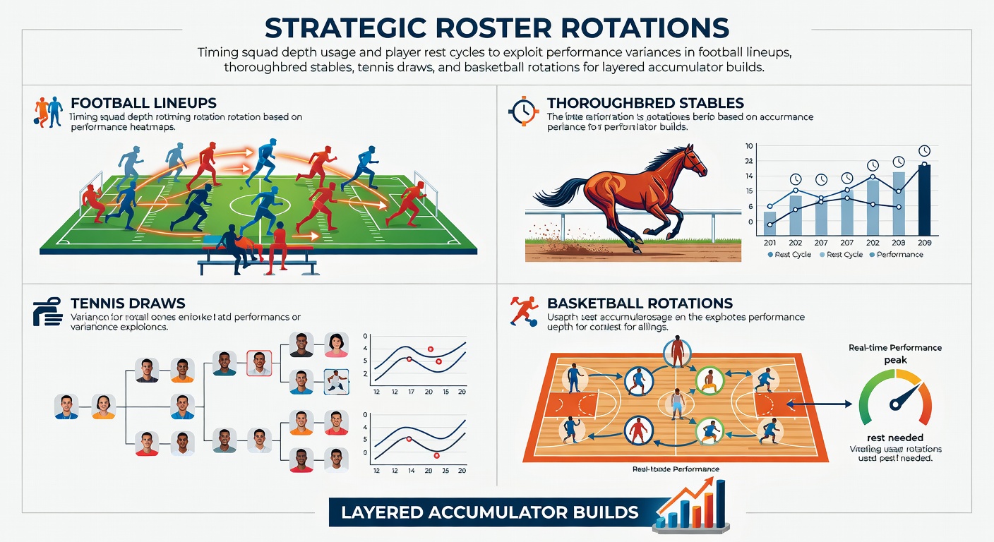 Coaches and trainers managing player and horse rotations across football, racing, tennis, and basketball