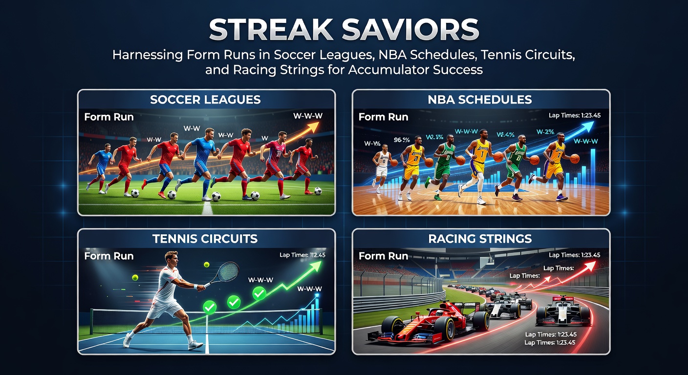 Graph showing winning streaks in soccer, NBA, tennis, and horse racing overlaid for accumulator patterns