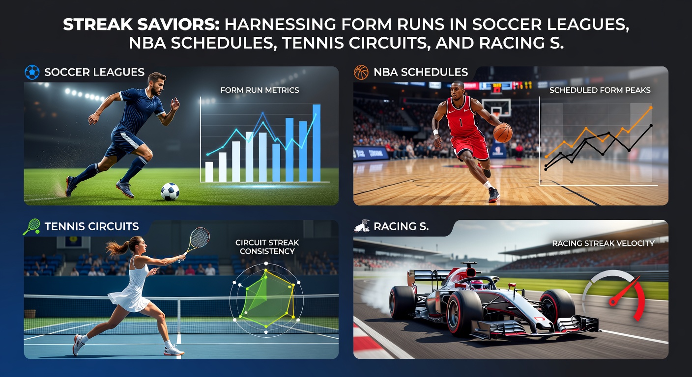 Montage of streaking athletes and teams from soccer pitches, NBA courts, tennis courts, and racetracks